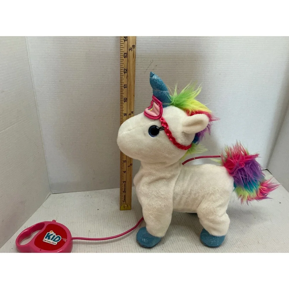 Kid Connection Walking Unicorn Toy Rainbow Mane Blue Glitter Hooves White Plush
